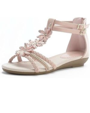 Sandalias de mujer con diseño de flores, sandalias planas para verano WH521