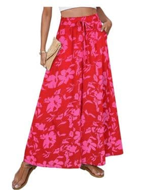 SimpleFun Pantalones Palazzo para mujer, bohemios, florales, de pierna ancha, para verano, playa, cintura alta, holgados, con bolsillos