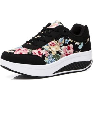 Women Wedge Heeled Fashion Sneaker Faux Leather Platform Shoes Rocker Sole Walking