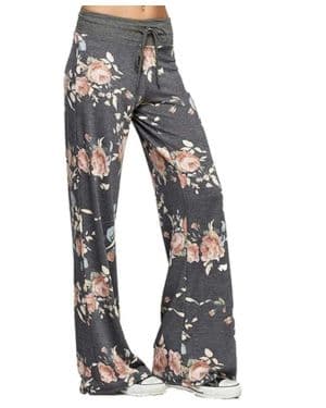 iniber Pantalones cómodos de pijama para mujer, pantalones casuales de salón de pierna ancha, pantalones elásticos con cordón