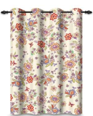 107x160cm Cortina con Ojales de Flores Colorido Floral Silvestre Mariposa Rústico Primaveral Vintage Aislantes