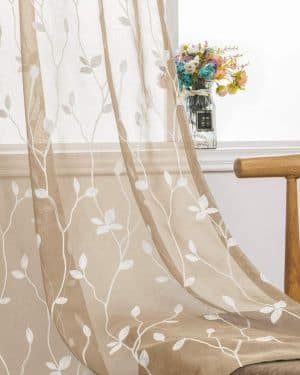 AmHoo - Cortinas de gasa con diseño de hojas bordadas, con diseño de hojas semitransparentes, para dormitorio, sala de estar