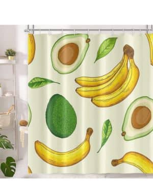 Cortina de Ducha Antimoho 200x200 cm Cortina Ducha Plátano Cortinas Baño Aguacate Cortinas de Baño Tela Impermeable Poliéster Lavable para Bañera con Gancho