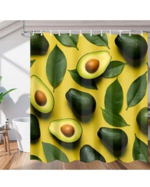 Cortina de ducha con ganchos, gran fondo verde aguacate, cortina de ducha de tela de poliéster impermeable, 152 x 183 cm, lavable a máquina, ideal para bañe