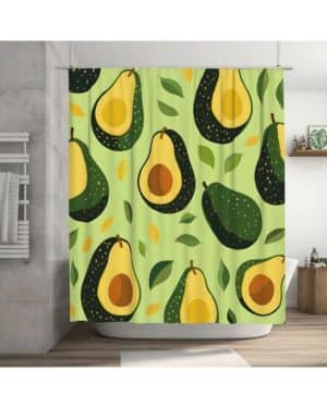 Cortina de ducha de 183 x 183 cm, diseño de hojas de aguacate, cortinas de baño impermeables con 12 ganchos de plástico, cortinas de ducha de tela de poliés