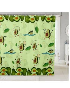 Cortina de ducha de aguacate con temática de frutas, juego de cortina de ducha para niños y adultos, bonita cortina de baño de aguacate, temática verde, cor