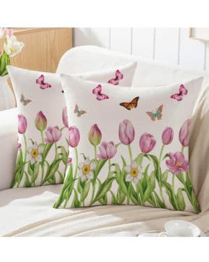 Jayusaror Fundas Cojines 45 x 45 Primavera Flores Hojas Decorativo Funda de Cojíns Modernas Cuadrado Exterior Fundas de Almohada para Patio Balcón Jardín Sofá, Jue