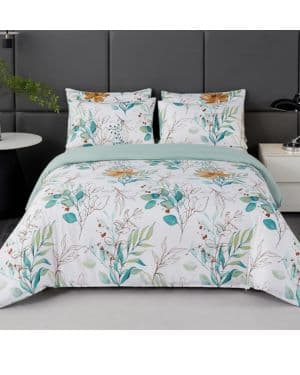 Juego de Funda Nordica Cama 135 150 Patrón de Hojas de Eucalipto Verde Funda Edredon 220x240 cm y 2 x Fundas de Almohada de 50x75 cm Fundas Nórdicas Floral Suave 1