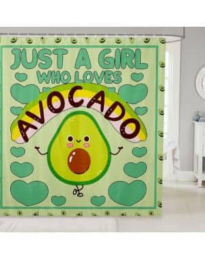 Just A Girl Who Loves - Cortina de baño de aguacate verde, bonita cortina de ducha de aguacate para niños y niñas, dibujos animados, frutas, alimentos, acce