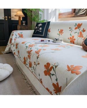 Plaid Sofa Flores Naranjas Manta Sofa Poliéster Plaid Cama Duradero Colcha Sofa Colcha Multiusos para Sofas Lavable Sofa Cover Funda Sofá con Flecos Manta Cubre So