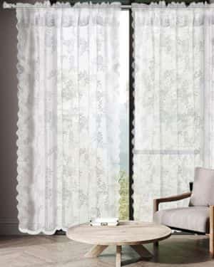 Vaileal Juego de 2 cortinas blancas transparentes de encaje blanco 200 x 150 cm, cortinas de tul, cortinas blancas con bordado de flores, para salón, terraza,
