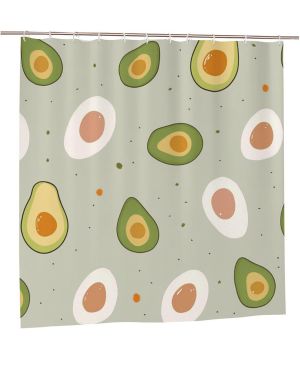 ZSUUGJ Cortina de ducha de huevo y aguacate, cortina de baño de tela impermeable con 12 ganchos, 72 x 72 pulgadas, lavable a máquina