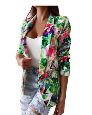 Blazer - Chaqueta de manga larga para mujer, diseño de flores, multicolor, corte ajustado