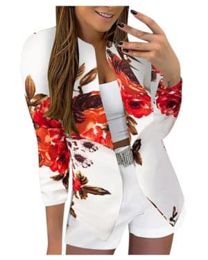 Blazer - Elegante chaqueta corta para mujer, deportiva, elegante, de manga larga, con flores, corte ajustado