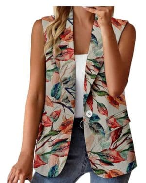 Blazer para mujer con flores, blazer deportivo, degradado de color, sin mangas, de verano, con estampado, entallado, ligero