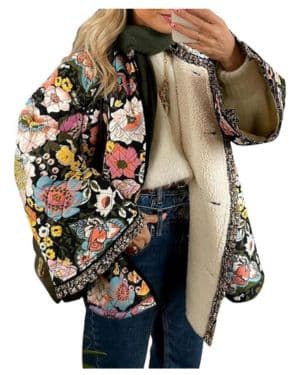 Chaqueta Estampada con Bordado de Flores para Mujer Chaqueta Elegante de Tendencia de Moda Retro Chaqueta