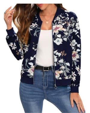 GORGLITTER Chaqueta elegante para mujer, chaqueta bomber de manga larga, con estampado de flores