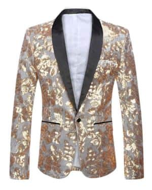 Hombres Moda Terciopelo Lentejuelas Patrón Floral Traje Chaqueta Blazer