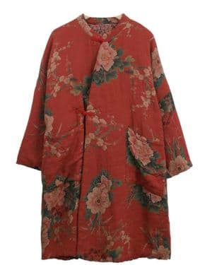 NFYM Chaqueta de algodón para mujer, estilo kimono, suave, acolchada, con estampado de flores, largos y sueltos, con bolsillos