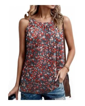 Prinstory - Chalecos para mujer, cuello halter, blusas plisadas de doble capa, holgados, sin mangas, de gasa