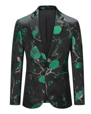 OUTHUP Chaqueta de Esmoquin con Bordado para Hombre un Botón Floral Chaqueta de Traje Blazer