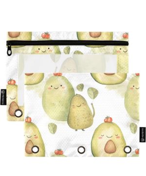 Bonito estuche para lápices de aguacate de acuarela para carpeta de 3 anillos, bolsa de lápices con cremallera