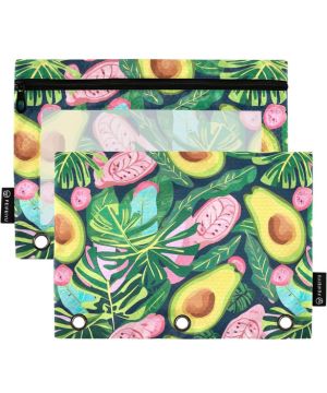 CHIFIGNO Estuche para lápices con 3 agujeros para carpeta, aguacate verde y hojas tropicales