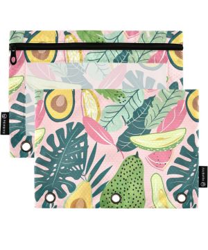 CHIFIGNO Estuche para lápices de aguacate y hojas tropicales, carpeta de 3 anillos con ventana transparente