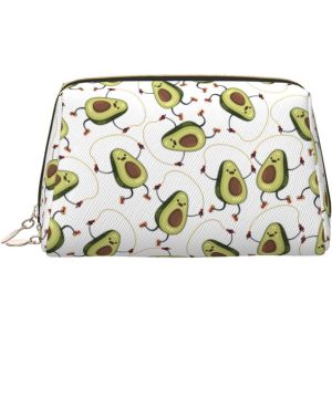 Divertido estuche de maquillaje de mano con estampado de aguacates de dibujos animados, espacioso organizador