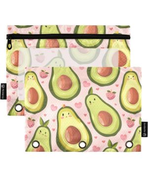 Estuche para lápices con 3 anillas, bonito y divertido aguacate, paquete de 2 estuches para lápices con ventana transparente