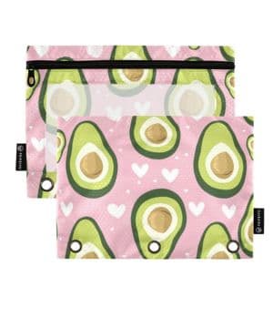 Estuche para lápices para carpeta de 3 anillos, estuche de lápices rosa con corazón de aguacate