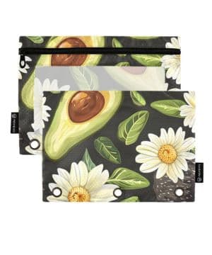 Mnsruu Estuche para lápices para carpeta de 3 anillas, estuche para lápices de margaritas de aguacate