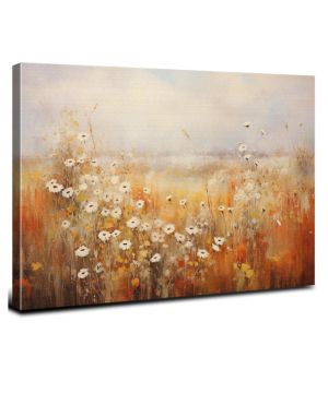 Arte de pared de flores silvestres con diseño floral de otoño y naturaleza, cuadro abstracto de margaritas, paisaje