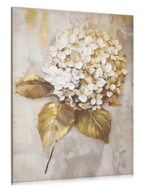 Hollyone Arte de Pared Floral Lienzo Grande Pintura al Óleo Pintada a Mano Hortensias Doradas Cuadros Florales