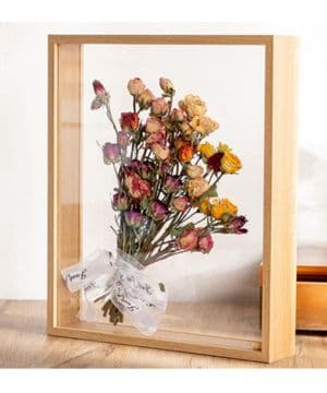 Marco flotante de 8 x 10 pulgadas en roble claro, marco de fotos de doble vidrio, marco de fotos de flores secas
