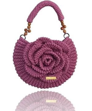 Handmade Bolso hecho a mano, de ganchillo con Mega Rosa muy hermosa