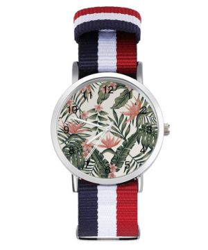 Plumeria - Reloj de pulsera de cuarzo para hombre y mujer, diseño de flores, hojas y palmeras