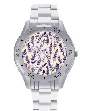 Reloj de pulsera de acero inoxidable para hombre, diseño de flores de lavanda, relojes personalizados para mujer