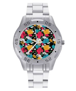 Reloj de pulsera para hombre con flores coloridas, reloj de pulsera analógico de cuarzo, reloj de vestir