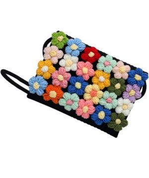 Bolsa de lana de flores, bolsa tejida de paja para mujer, bolso de ganchillo