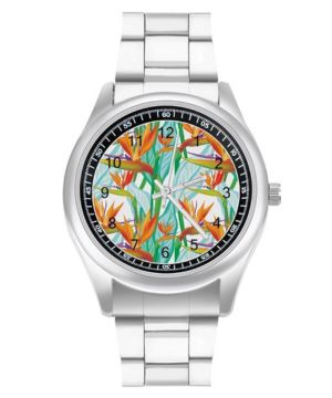 Strelitzia - Reloj de cuarzo con diseño de flores y aleación para hombre y mujer
