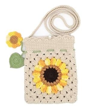oukesin Bolso de punto para teléfono con diseño de girasol y flores de ganchillo hecho a mano para mujer