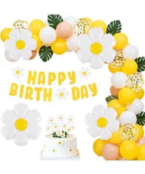 Ainiv Decoraciones Fiesta Cumpleaños Margaritas, Juego de Globos Pancartas Alegres, Adorno para Tarta de Margaritas