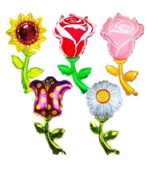 LGWJHCY Globos de papel de aluminio, 10 globos en forma de flor, girasol, rosa roja, margarita, para fiesta de cumpleaños