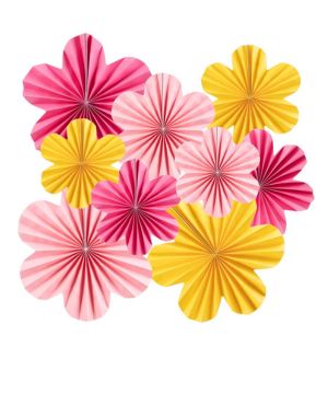 SUNBEAUTY 9 de papel abanico decoración colgante guirnalda rosa amarillo flores abanicos papel