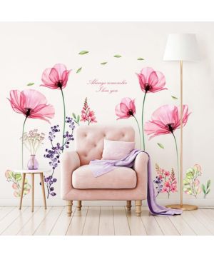BASHOM BS-106 Rayos X Flores rosas Pegatinas de pared dormitorio para flores rosa amapola