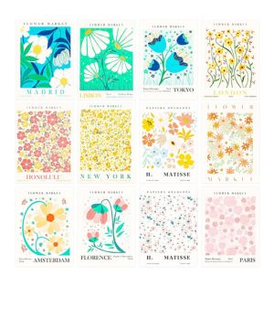 Neikafan 12 Piezas Laminas Decorativas Pared Flores Imágenes Matisse, Flower Market Poster para Pared de Flores Vintage