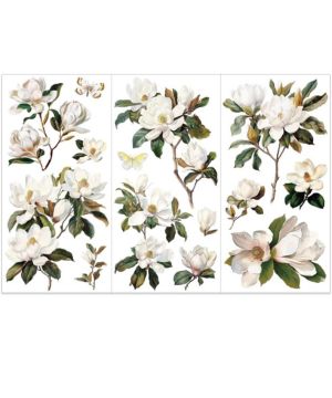 OLYCRAFT 3 Uds Set Magnolia Blanca Frotar Transferencias para Manualidades Y Muebles 15x30 cm Decoración de Flores