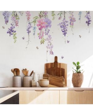 Runtoo Calcomanías de pared con diseño de flores moradas para colgar en el dormitorio