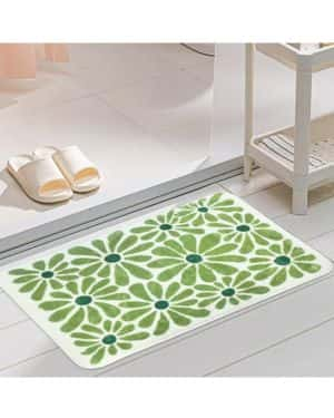 AIBIIN Alfombra de Baño Antideslizante 50x80cm Alfombra de Baño de Flores Verdes